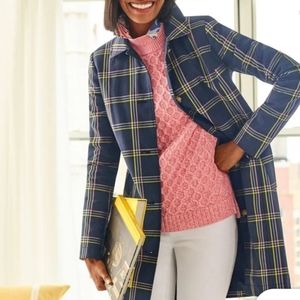 Talbots Plaid Navy A Line Trench Coat Size 2X